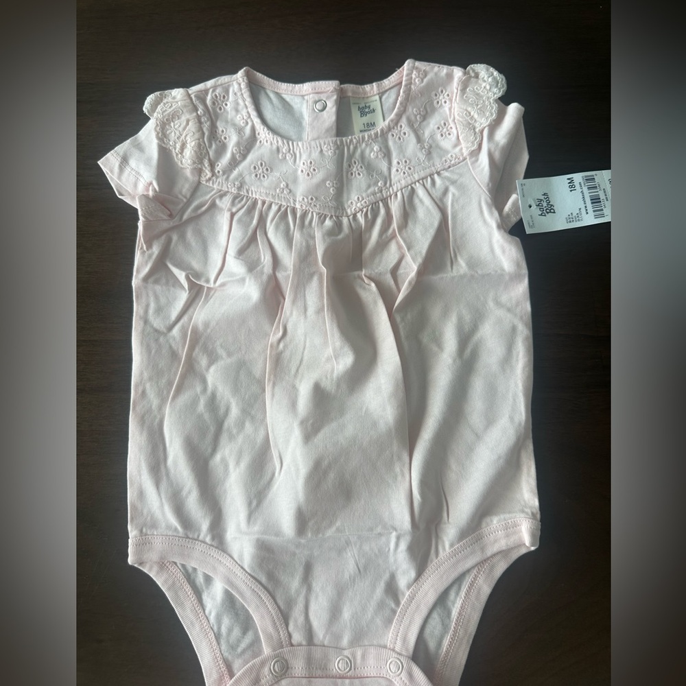 Baby Eyelet Yoke One-Piece Bodysuit - Pale Pink